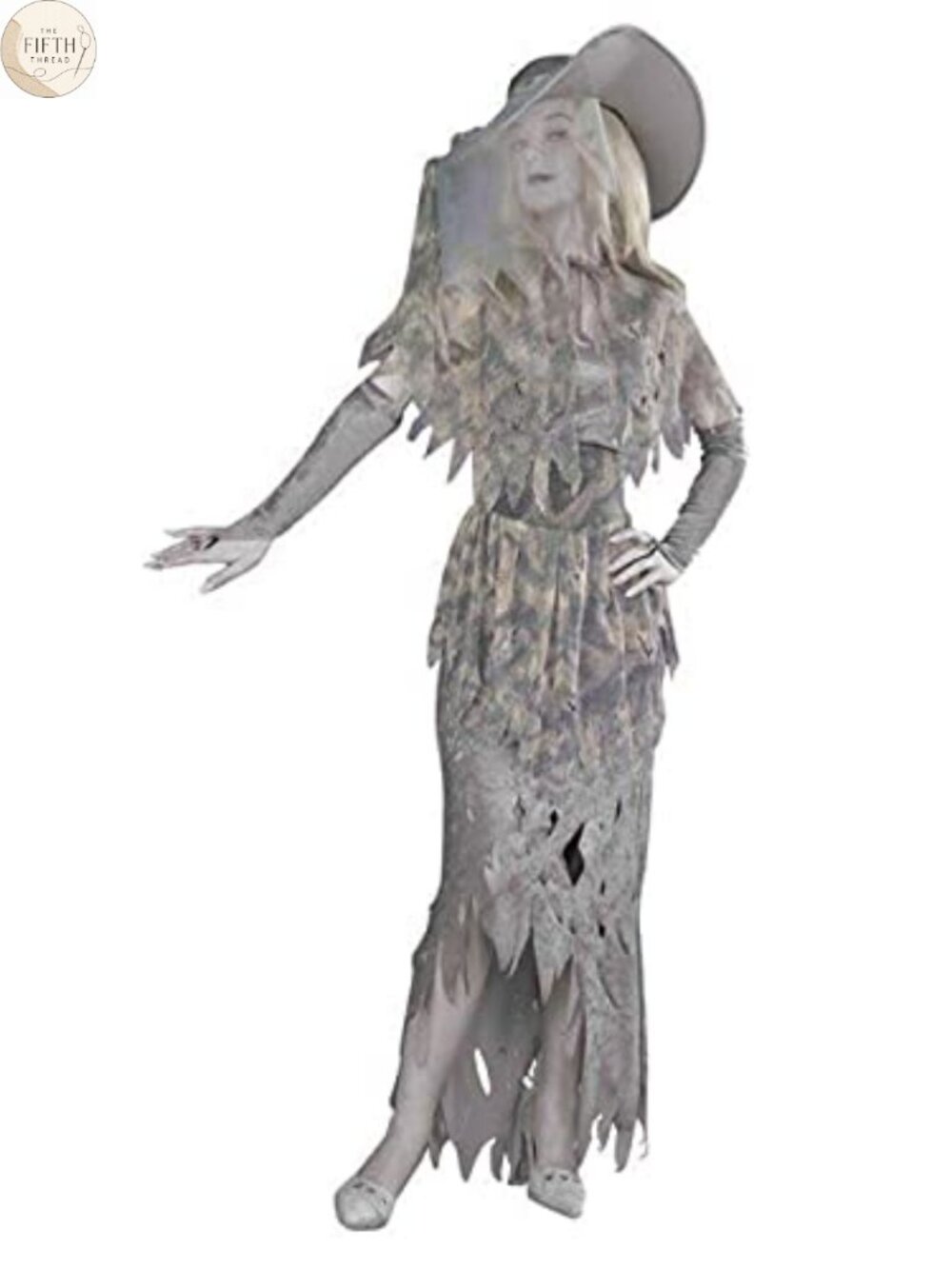 Ghostly Gal Adult Halloween Costume Dress Hat Capelet Gloves Belt